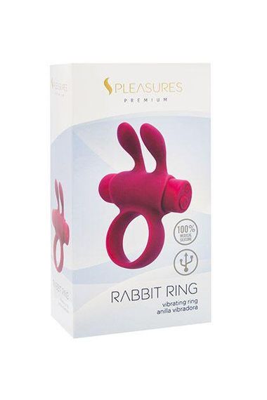 Эрекционное виброкольцо S Pleasures Premium Rabbit Ring, розовое, со съемной вибропулей и ушками sexstyle | Зображення 1