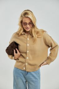 Теплий в'язаний кардиган на ґудзиках - кавовий цвет, ONE SIZE (є розміри)