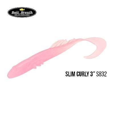 Силиконовая приманка, Съедобный силикон Bait Breath BeTanCo Slim Curly 3" (8шт) (S832 Grow Pink ／Keime light)