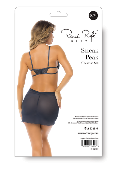 Пеньюар Rene Rofe Lingerie напівпрозорий, з мереживними елементами, ліф на кісточках, синій, S/M | Зображення 3