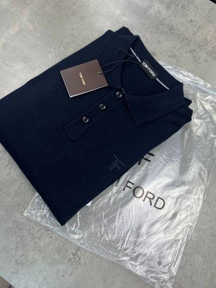 Трикотажна кофта-поло Tom Ford синього кольору з вишитим логотипом на грудях sg287 | Зображення 6