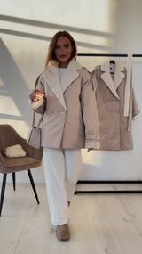 Жіноче пальто-парка утеплене коротке 75 см бежеве M-L