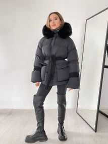 Жіночий пуховик Cresh Puffer з капюшоном зємним чорний M-L