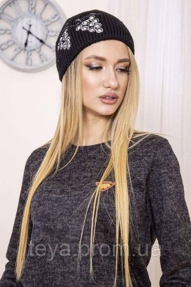 Жіноча шапка чорно-сріблястого кольору з декором розмір one size FA_000947