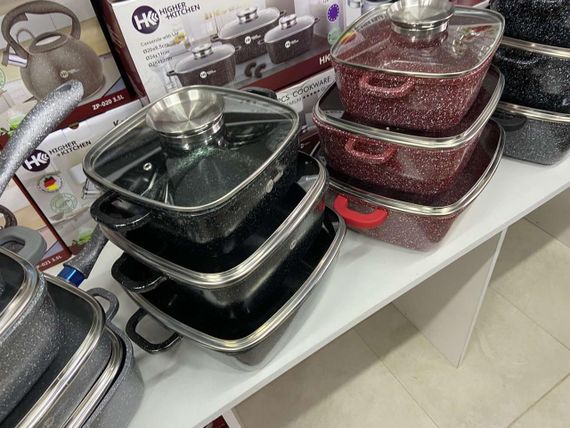 Набір каструль Higher Kitchen HK-302 Чорні з гранітним антипригарним покриттям | Зображення 2