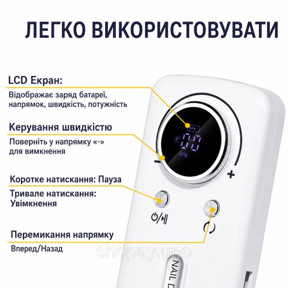 Фрезер для маникюра и педикюра Nail Polisher Machine / Портативный аккумуляторный фрезер  6в1 45000 об/мин | Зображення 4
