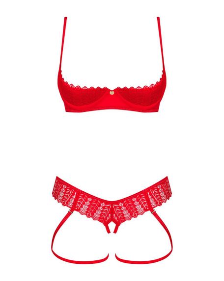 Комплект Obsessive Ingridia 2-pcs crotchless set XL/2XL, красный, с доступом, открытая грудь sexstyle | Зображення 2