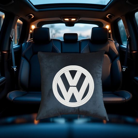 Авто Подушка з вишивкою логотипу марки фольцваген Volkswagen чорний автомобілісту 00054