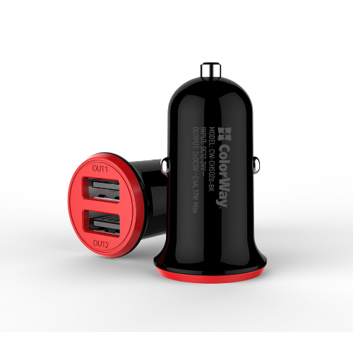 Автомобільний зарядний пристрій ColorWay CW-CHA026-BK 2USB 3,4А 17W червоний/чорний | Зображення 4