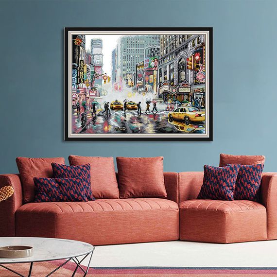 Набор для вышивания по нанесённой на канву схеме  "New York Times Square". AIDA 14CT printed 54*42 см | Зображення 9