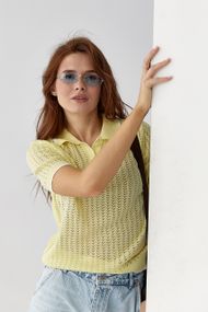 Ажурне поло на ґудзиках - жовтий цвет, ONE SIZE (є розміри)