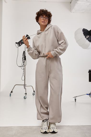 Спортивний костюм із худі та прямими штанами зі швами навиворіт - сірий цвет, M (є розміри) | Зображення 4