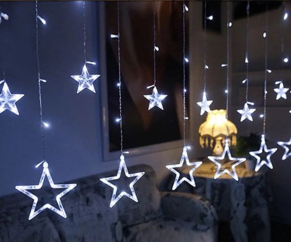 Светодиодная гирлянда штора звездопад 138LED (гирлянда со звездами): длина 2,5м ( белый цвет)