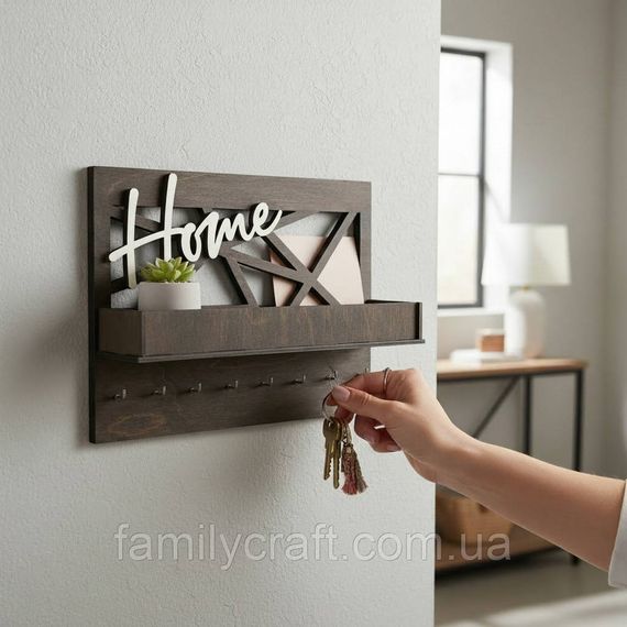 Настенный держатель для ключей из дерева Home Ключница из фанеры в стиле лофт Органайзер для ключей и мелочей