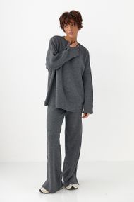 В'язаний костюм з вільною кофтою та широкими штанами - сірий цвет, ONE SIZE (є розміри)