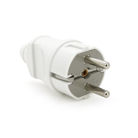Вилка Евро с заземлением прямая, разборная, Premium16А 220V, цвет белый, Q25