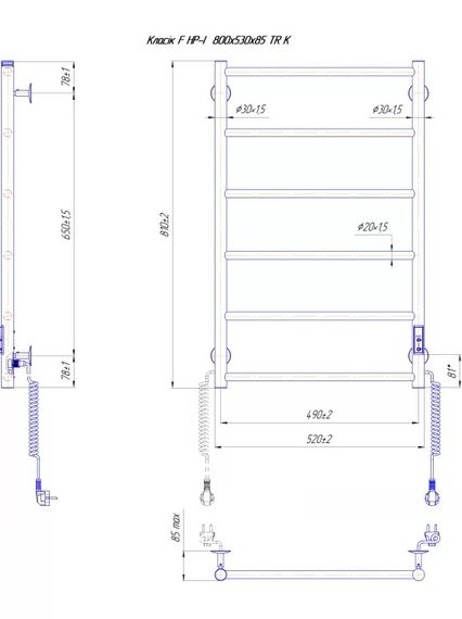 Рушникосушка Mario Класік F НР-I 810х520-75 мм з таймером-регулятором 2.3.0703.10.P | Зображення 1