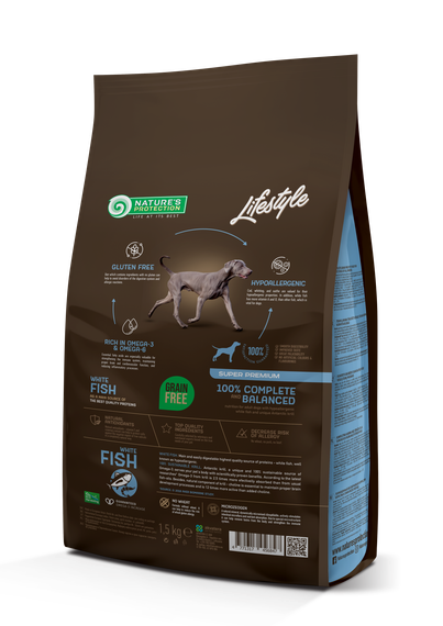 Корм Nature's Protection Lifestyle Grain Free White Fish Adult All Breeds сухой с белой рыбой для взрослых собак 1.5 кг | Зображення 1