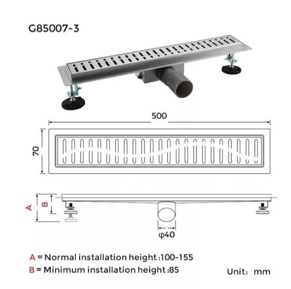 Душовий трап Gappo 70х500 мм, нержавіюча сталь G85007-3 | Зображення 1