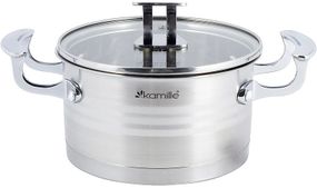 Каструля індукційна Kamille Casserote 5.7л з нержавіючої сталі зі скляною кришкою