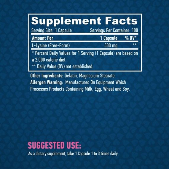 L-лизин Haya Labs L-Lysine 500mg 100 caps | Зображення 1