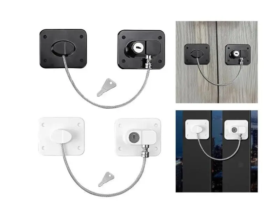 Безпечний замок із тросом для вікон, Замок блокатор з ключем для холодильника | Зображення 4