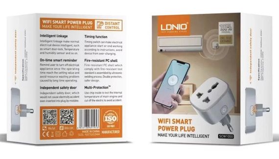 Розумна Wi-Fi розетка LDNIO SCW1050 смарт-розумний будинок 2500 Вт Біла | Зображення 3