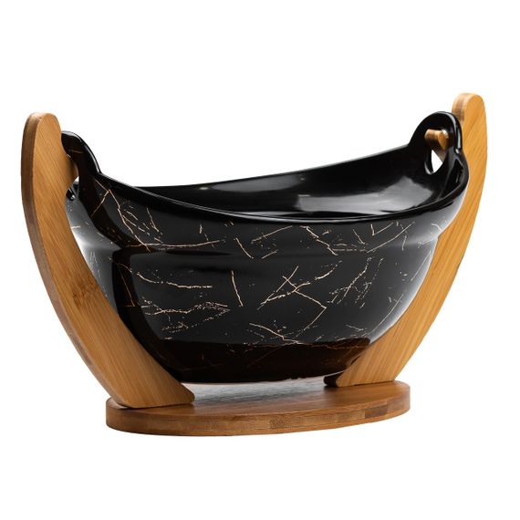 Фруктовница фарфоровая 32 x 18,5 x 18 см с бамбуковой подставкой HP1237 | Зображення 4