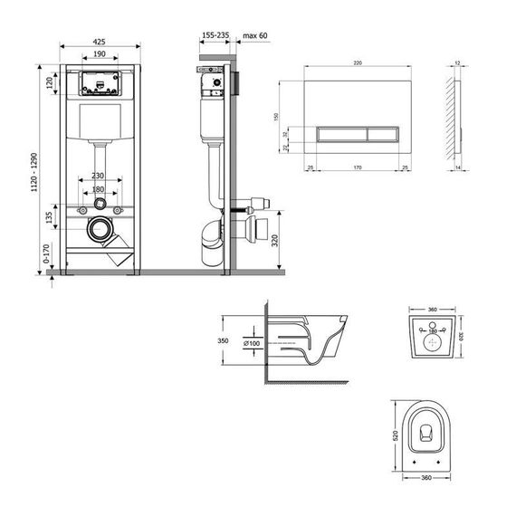 Готове рішення Qtap для ванної кімнати: підвісний унітаз Swan Ultra Quiet 520×360×320 + комплект інсталяції Nest 4 в 1 (лінійна | Зображення 1