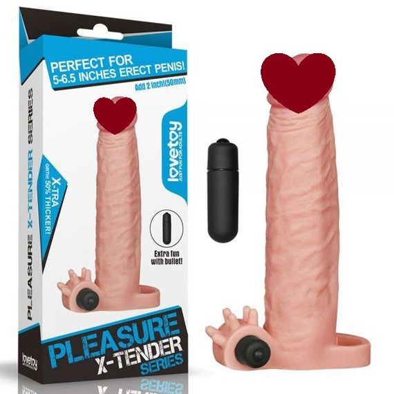 Насадка-подовжувач пінису з вібрацією Add 2" Vibrating Penis Sleeve, Flesh Sex Aura