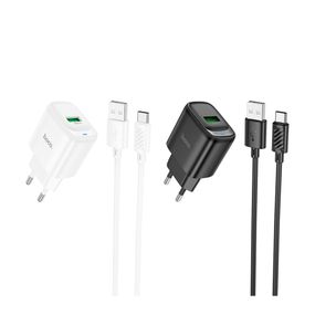 Мережевий зарядний пристрій Hoco C140A 1 USB QC 18 W + USB to Type-C