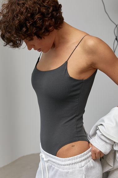 Жіноче трикотажне боді на бретелях - темно-сірий цвет, ONE SIZE (є розміри)