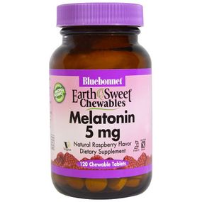 Аминокислота Bluebonnet Nutrition Мелатонин 5мг, Вкус Малины, Earth Sweet Chewables, 120 жев. (BLB-00997)