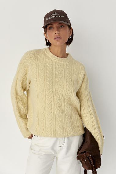 В'язаний светр у косички - кремовий цвет, ONE SIZE (є розміри) | Зображення 4