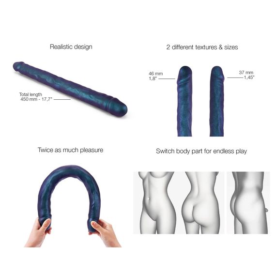Фалоімітатор подвійний Strap-On-Me DOUBLE DONG REALISTIC DILDO - SNAKY METALLIC COLOR | Зображення 3