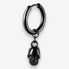 Серьга-кольцо черная из нержавеющей стали с подвеской в виде черепа, 3 см