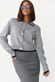 Короткий кардиган на ґудзиках із контрастною окантовкою - сірий цвет, ONE SIZE (є розміри)
