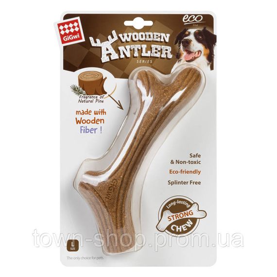 Игрушка для собак Рог жевательный GiGwi Wooden Antler, дерево, полимер, L | Зображення 1