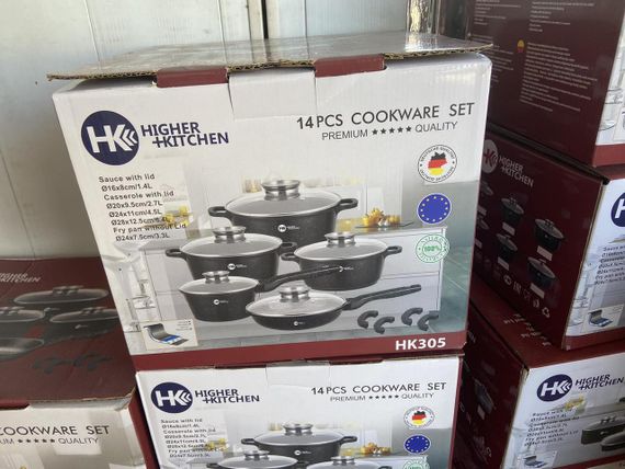Набір каструль і сковорода Higher Kitchen HK-305, Набір посуду з гранітним антипригарним покриттям КРАСНИЙ | Зображення 2