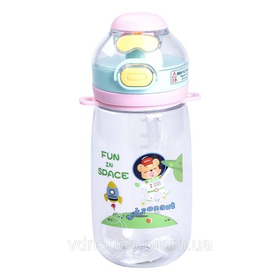 Пляшка для води дитяча 550 мл з ремінцем і трубочкою для спорту та школи 20 см Зелена HP-14-45GR | Зображення 1