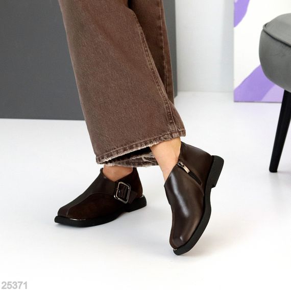 Дизайнерские шоколадные туфли натуральная кожа + замша квадратный носок | Зображення 2