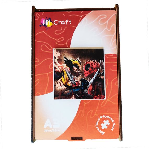 Фігурний пазл з дерева "Дедпул і Росомаха" PZ002-A3W-AC 180-250 деталей, А3 з мішечком і стрічкою | Зображення 1