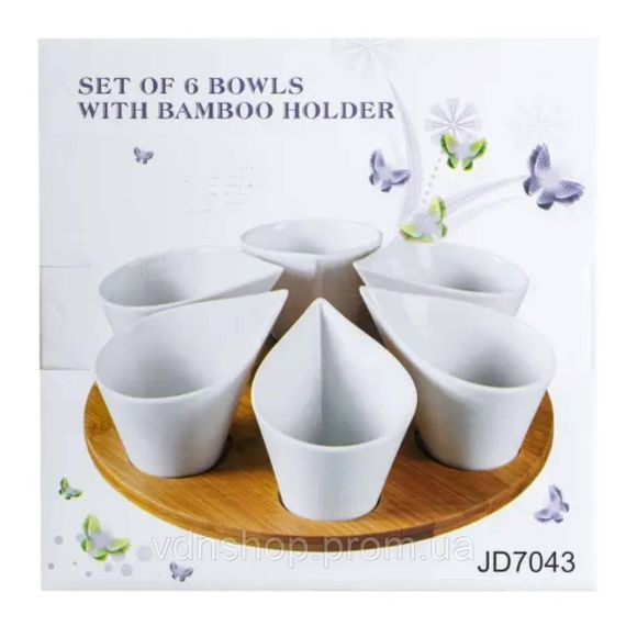 Набор фарфоровых баночек для сыпучих продуктов 6 штук по 100 мл на бамбуковой подставке HP258 | Зображення 4