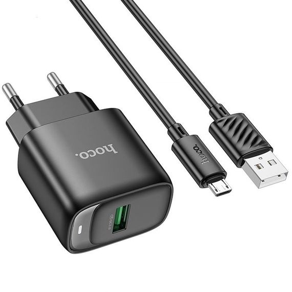 СЗУ Hoco C140A Smart QC3.0 18W (1USB-A) + кабель USB to MicroUSB Black | Зображення 2