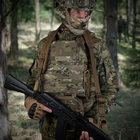 Ремінь  двоточковий збройовий  з широким наплічником та посиленим карабіном койот | Зображення 3
