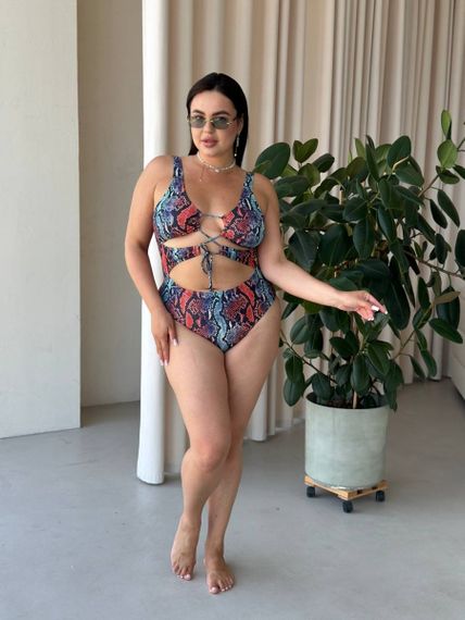 Яскравий суцільний купальник  PLUS SIZE | Зображення 5