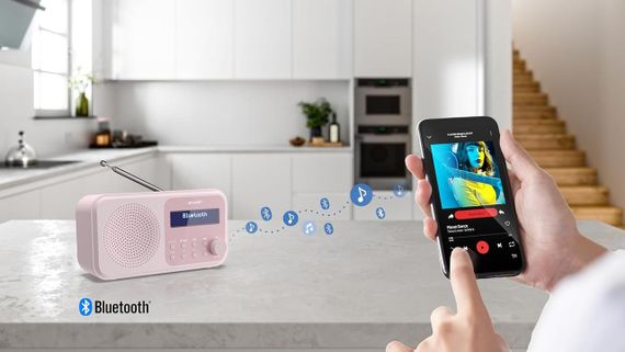 Портативное цифровое радио SHARP с Bluetooth 5.0, DAB+/FM, будильником, USB/батарея, радиоприемник розовый | Зображення 1