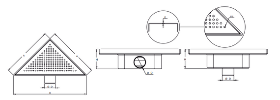 Трап для душа горизонтальний Maxiflow  з нержавіючої сталі з гідрозатвором трикутна решітка "Хвиля" (4062.0Y.050K) | Зображення 2