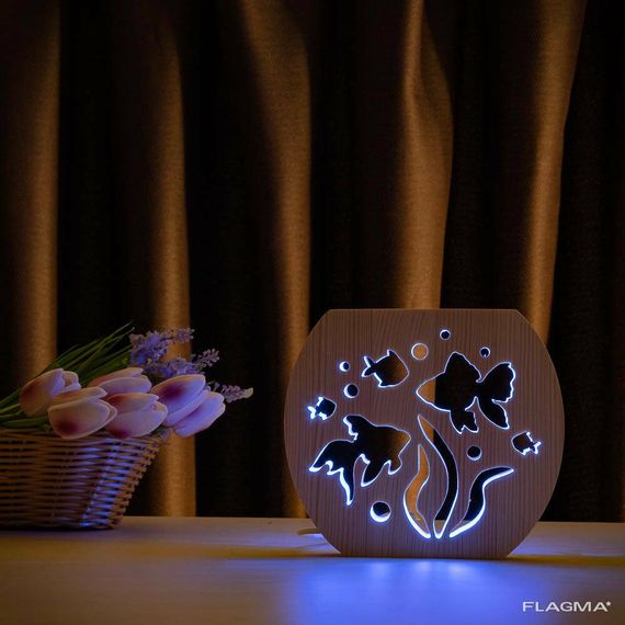 Светильник ночник ArtEco Light из дерева LED "Аквариум" с пультом и регулировкой цвета... | Зображення 5