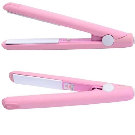 Міні-плойка прасок для волосся дорожня Make Time Рожевий з білим
